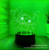 3D Illuminated Art - Disney - Stitch with hearts 3D Illusion LED Night Light 16 Colors
