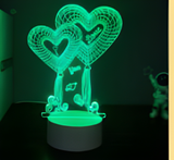 3D Illuminated Art - Astronaut Theme - Double Heart Balloon 3D Illusion LED Night Light 16 Colors