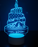 3D Illuminated Art - Birthday Cake 3D Illusion LED Night Light 16 Colors