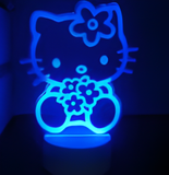 3D Illuminated Art - Hello Kitty - Hello Kitty holding flowers 3D Illusion LED Night Light 16 Colors