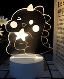 3D LED Night Light - Cute cartoon dinosaur holding a star