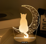 3D LED Night Light - Moon Cat