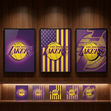 3D Lenticular Poster 12x16 - Los Angeles Lakers - Lakers Classic Logo Trio With USA Flag