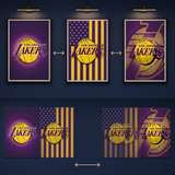 3D Lenticular Poster 12x16 - Los Angeles Lakers - Lakers Classic Logo Trio With USA Flag
