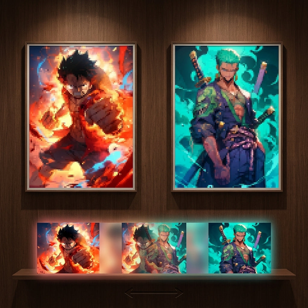 3D Lenticular Poster 12x16 - One Piece - Luffy Fire and Zoro Teal Action Two Panel