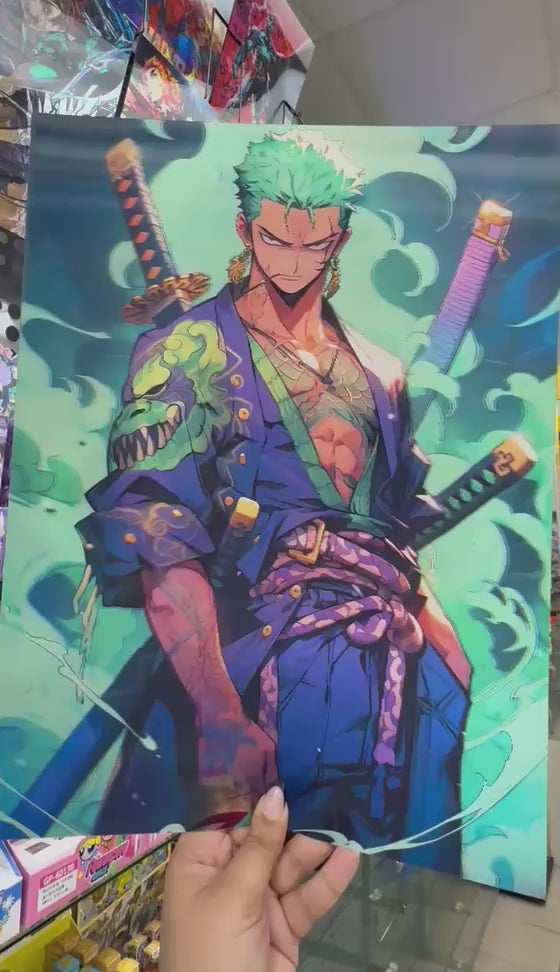 One Piece - Luffy Fire and Zoro Teal Action Two Panel