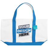 Custom canvas boat tote bag large - blue trim - your design here