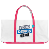 Custom canvas boat tote bag large - pink trim - your design here