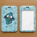 ID Card Badge Holder - Sanrio - Hangyodon Single Arms Out Teal Outline Pattern