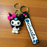 3D PVC Figure Keychain - Sanrio - Kuromi With Pink Bow And Blue Skull Good Luck Strap