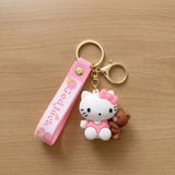 3D PVC Figure Keychain - Hello Kitty - Holding Teddy Bear