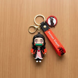 3D PVC Figure Keychain - Demon Slayer - Nezuko Kamado Chibi With Bamboo Muzzle Red Strap