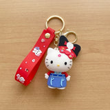 3D PVC Figure Keychain - Hello Kitty - Red Shirt Blue Overalls