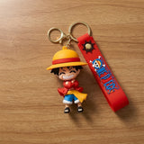 3D PVC Figure Keychain - One Piece - Monkey D. Luffy Chibi with Straw Hat and Red Robe
