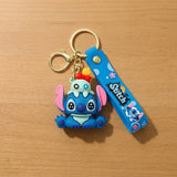 3D PVC Figure Keychain - Lilo & Stitch - Stitch Sitting With Scrump On Head, Red Bow