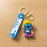 3D PVC Figure Keychain - Lilo & Stitch - Stitch Yellow Hat Pink Scooter