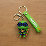 3D PVC Figure Keychain - Teenage Mutant Ninja Turtles - Donatello Chibi with Glasses and Bo Staff
