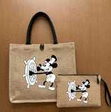Backpack Purse - Disney - Steamboat Willie Mickey Jute Tote & Pouch Set