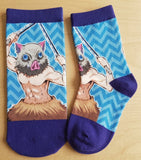 Socks - Demon Slayer - Inosuke Hashibira Swords Blue Chevron Ankle Socks (1 Pair)